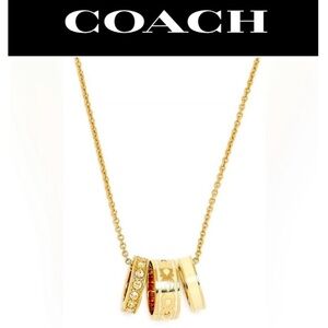 COACH “C” Signature Crystal Rondelle x3 Charms w/COACH Necklace, Authentic, EUC